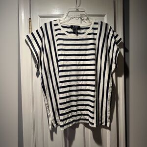 Women’s FDJ Navy Blue & White Stripe Short Sleeve T-Shirt sz S
